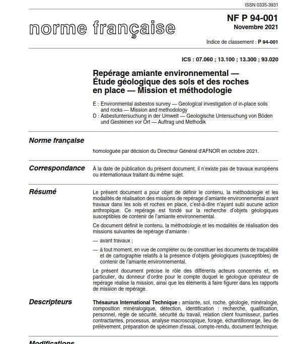 Page de garde de la norme